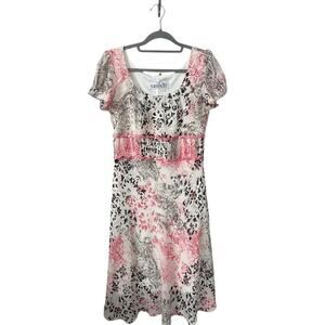 Karen Kein Midi Dress Sz 9 / 30 Romantic Crinkled Chiffon Embellished Pink Gray